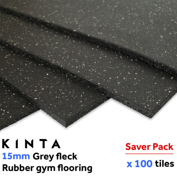 15mm Rubber Gym Flooring Black with Grey Specs - 100 Pack