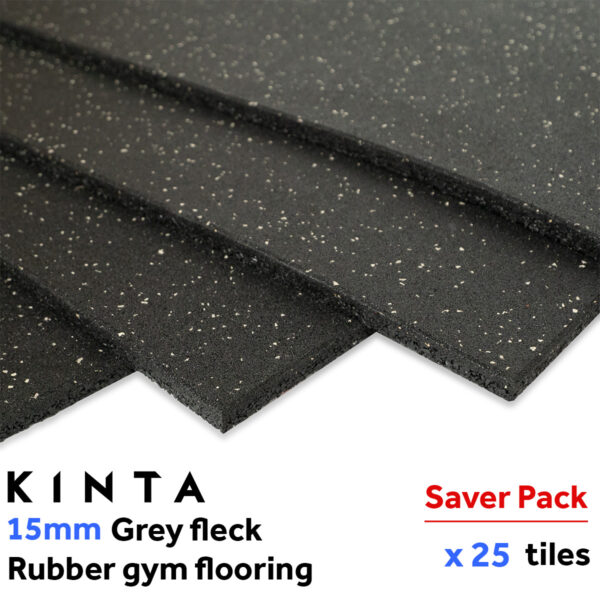 15mm Rubber Gym Flooring Black with Grey Specs - 25 Pack