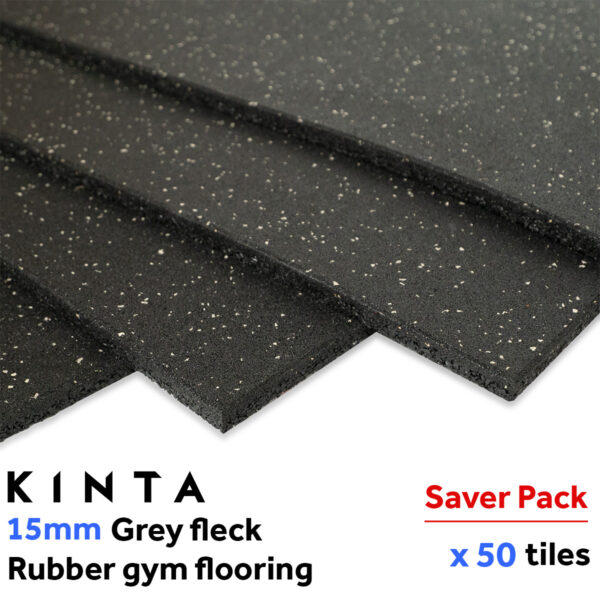 15mm Rubber Gym Flooring Black with Grey Specs - 50 Pack